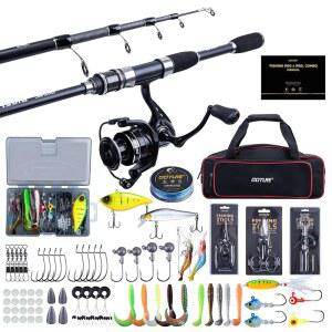 고투어 낚싯대와 릴 콤보 풀 스타터 키트 캐리어 백이 빨간색 텔레스코픽 낚싯대 베이스 송어를 휴대용 24T 여행용 방적대 초보자 선물