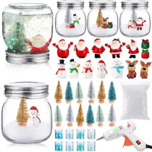 2025년 8종 세트 64개 크리스마스 스노우 글로브 유리 메이슨 병 장식 키트 미니 피규어 트리 핫 건 DIY