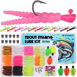 XFISHMAN-송어 낚시-루어 키트 165피스 크릭 리버 세트 스플릿 테일 그럽 웜 샤드 다트 지그 헤드 플로트