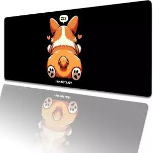 귀여운 게으른 코기 게이밍 마우스 패드 31.5x11.8인치 미끄럼 방지 고무 베이스가 있는 반려견 대형 확장