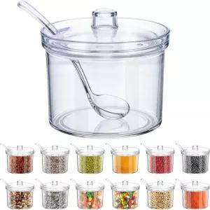 림뷰우 12피스 아크릴 설탕 용기 뚜껑과 숟가락 투명 홀더 디스펜서 소금 그릇 조미료 캔디 커피 티 향신료