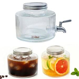 누수 방지 스테인리스 스틸 스피갓과 필터 백 메이슨 병 디자인이 있는 냉장고용 소형 디스펜서 - 콜드 브루 커피 스 티와 레모네이드에 완벽한 2.5L 유리