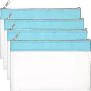 PATIKIL 8.7x3.9 인치 지퍼가 달린 머니백 4개의 투명 PVC 현금 입금 은행 파우치 봉투 코인 화장품