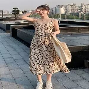 여성 뷔스티에 플라워 롱원피스 나시 꽃무늬 끈조절 (HSJ-WCF430D)