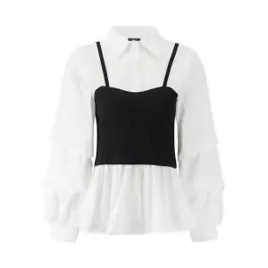 [정품] GGPX 데일리 여자 출근룩 소프트 레이어드 뷔스티에 셔링 블라우스 (GQABA013D)