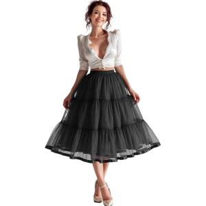 시말리 여성 31.5인치 무릎 페티코트 미디 크리놀린 툴레 슬립 언더스커트 하프