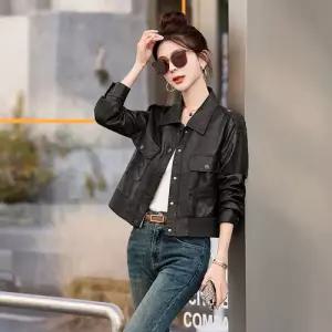 무천도사 여친 가을 코트 가죽 PU재킷 가죽무스탕 숏봄 라이더복 KKE3