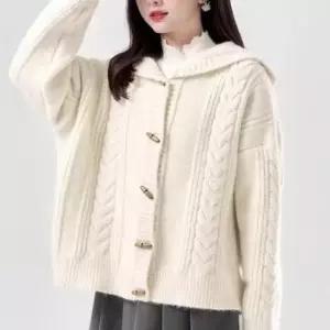 [SBD] 2컬러 단추 떡뽁이 후드 꽈배기 가디건