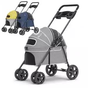 낮은높이강아지유모차 강아지 4륜 낮은 유모차 1P 돔형 분리형 접이식 외출