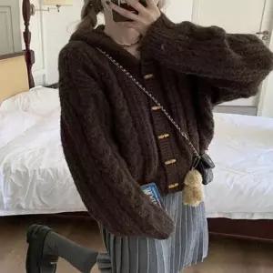 [SBD] 단추 떡뽁이 가디건 2컬러 꽈배기 후드