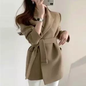 여성 페미닌 허리벨트 더블카라 모직자켓 숏코트 4색