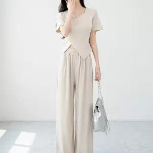 여성와이드세트 여자 퍼프소매 와이드 투피스 셋업 데일리룩