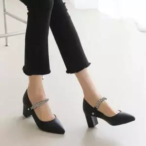 발편한구두 발등 큐빅 꼬임 체인 스트랩 미들 통굽 펌프스