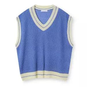 [리빌모아]남자 간절기 오버핏 배색 브이넥 니트 베스트 AC-VES-Q014-소라