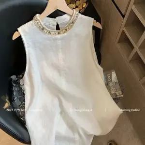 볼사스 여름 캐주얼 여친 우븐 나시 조끼 상의 비즈 민소매 린넨 ADOR2