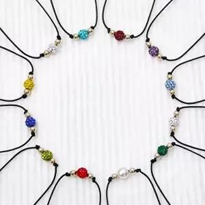 [미니아트]14K 금볼 탄생석 컬러 큐빅볼 포인트 데일리 실 끈 팔찌 우정팔찌