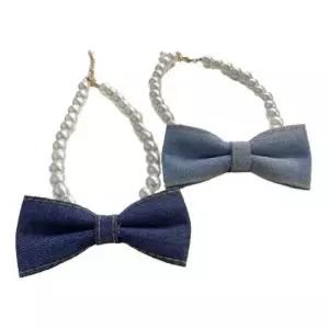 [반려] 애견 패션 타이 리본 강아지 진주목걸이 1P 액세서리