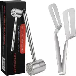고기 텐더라이저 망치와 스테이크 집게 세트 닭고기 소고기 및 돼지고기용 304 스테인리스 스틸 양면