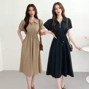 TBZ 레이스업 우아하고 러블리한 카라 셔츠형 하객룩 원피스