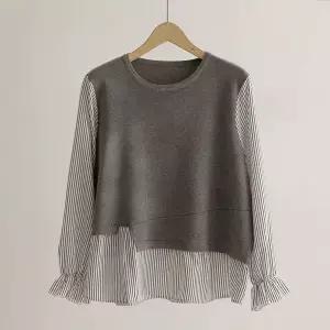 [하프클럽/]배티 절개 베스트 줄지 배색 티