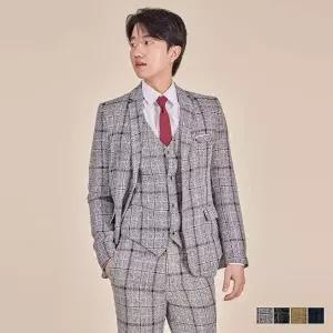 [에이치플러스몰]TBZ 댄디 체크 남자 자켓 조끼 바지 정장세트(4color) 교