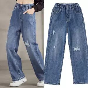 [삐삐네옷가게]여아 주니어 찢청와이드 봄 가을 초등학생 청바지 단품