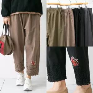 마미소 밑단 레이스 자수 바지 면 마 여름 시원 통 엄마 할머니 빅사이즈 40 60 마담 중년 여성 옷