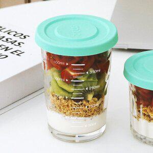 [헥사] 눈금 쉐이크자550ml 실리콘 리드 유리 밀폐 컵 용기