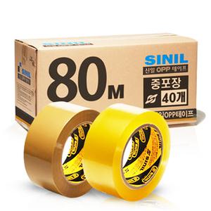 신일 박스테이프 중포장 80M 40개 1박스 투명 황색 택배 포장용 OPP 유리 강력 접착 비닐 스카치 테잎