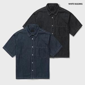 화이트빌딩 남자청남방 남자남방 오버핏 데님반팔셔츠