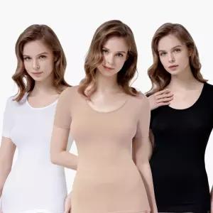 제임스딘 여성 부드러운 스판 반팔 내복 상의 보온 내의 JHWIZP44