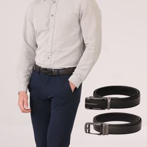 맥스 소가죽 원터치 요술 벨트 캐주얼 정장 벨트 2종 세트