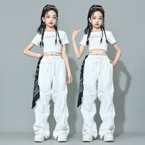 초등 주니어 걸그룹 화이트 방송댄스복 크롭티 와이드팬츠 공연복 아이돌 의상