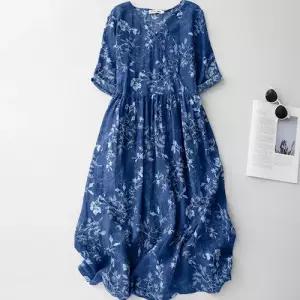 [바바라옷장]256078 - 블루 플라워 롱원피스 코튼원피스 빅사이즈원피스 면원피스 여름원피스 맥시롱원피스