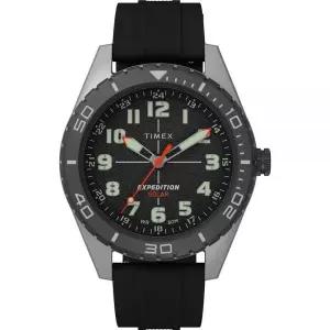 Timex 타이맥스 남성용 익스페디션 필드 솔라 43mm 시계 - 탠 스트랩 블랙 다이얼 IP 스틸 케이스 블랙/블
