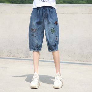 동대문스타일 여자반바지 빈티지 루즈핏 항아리 6부 스판 밴딩 여성 청반바지 HK63201