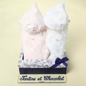 [롯데백화점]타티네쇼콜라 (쌍둥이출산선물세트)트왈드배냇저고리+요정모자세트(핑크+블루)TNORAG192P-18