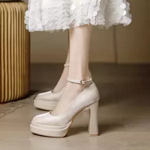 11cm 통굽 웨딩슈즈 키높이 샌들 발편한 킬힐 웨딩 신발 하이힐 메리제인 슬리퍼 가보시