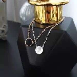 오닉스 자개 투웨이 써지컬스틸 목걸이 실버 로즈골드