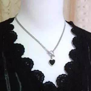 3mm체인 오닉스하트 써지컬스틸 목걸이