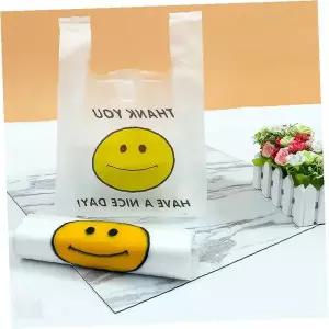 웃는표정 손잡이형 비닐주머니 음식포장 배달용 투명재질 위생봉지 식당용 테이크아웃