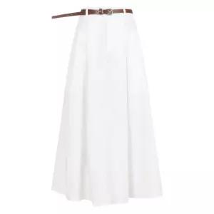 여성 하객룩 출근룩 뒷밴딩 앞핀턱 벨트 A라인 롱 스커트 EGG-WSK-20664-화이트