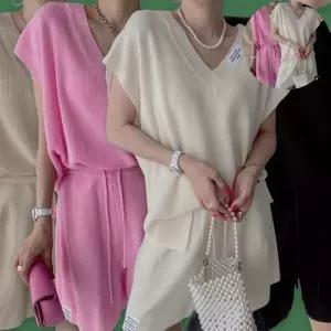 나시투피스 여성 니트 셋업 나시 반바지 여름 투피스 세트