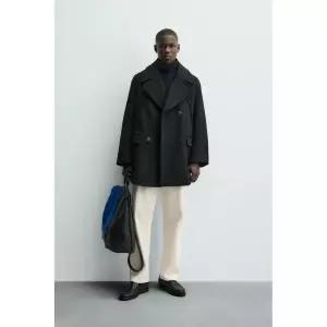 ZARA 더블 브레스트 포켓 하프코트 - 블랙 {WLM}