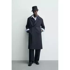 ZARA 루즈 더블 버튼 트렌치 코트 - 네이비 {WLM}