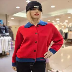 [하프클럽/베네통]베네통 컬러 블록 자카드 니트 가디건 BAKC11-511-RD