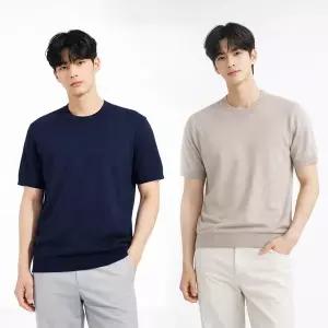 [디바옴므]여름 COOL 솔리드 라운드 반팔 니트 티셔츠 맨투맨 남자 남성