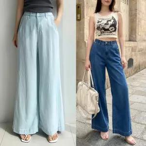 텐셀와이드데님 여름 하우룩 밴딩 텐셀 와이드 데님 팬츠 차르르핏