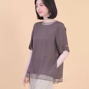 애비뉴투지 엄마옷 링클 인견 망사 라운드 진주 여성 여름 반팔 단색 블라우스 B08