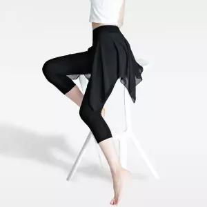 라인댄스 쉬폰 치마레깅스 스커트 발레 라틴 원피스 연습용 7부 블랙 바지 무용 시스루